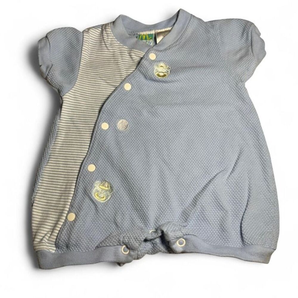McBaby Boy Romper 9 Months Blue Short Sleeve Cotton Snap Kidcore VTG/Y2K Play